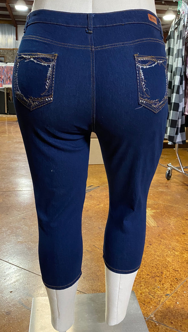 BT-M {Rhythm & Blues} Dark Indigo***SALE*** Denim Capri W/Pocket Stitching EXTENDED PLUS SIZE 24 26 28