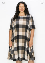 83 PSS-B {Business Affair} Taupe/Black Plaid Dress EXTENDED PLUS SIZE 3X 4X 5X