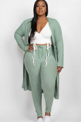 99 SET-A {Chill For Awhile} Sage Ribbed Cardigan & Bottoms SALE!!!  PLUS SIZE 1X 2X 3X