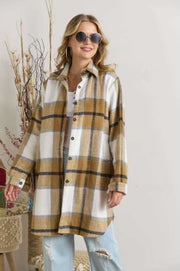 71 OT-A {Fall in Love} Camel Plaid Hi-Lo Shacket PLUS SIZE 1X 2X 3X