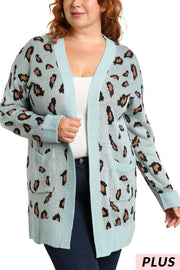 22 OT-J {Being My Best} Blue Mocha Animal Cardigan PLUS SIZE XL 2X 3X