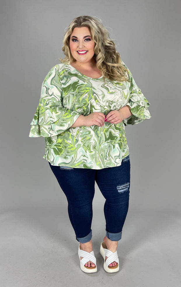 41 OR 26 PQ-D {Soft As A Whisper} Lt. Green Swirl Print Top PLUS SIZE 1X 2X 3X