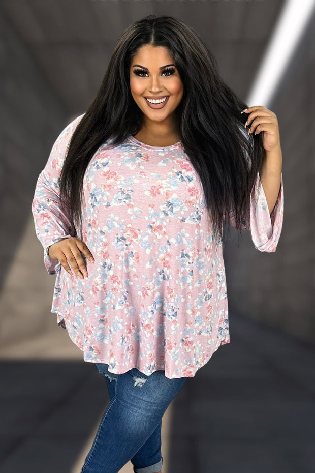 67 PQ {Small Victories} Pink Floral V-Neck Tunic EXTENDED PLUS SIZE 3X 4X 5X