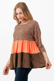 73 CP-G {Candy Corn} Brown/Orange Tiered Top PLUS SIZE 1X 2X 3X