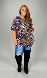 30 PQ-R {Purple Hugs}  Purple Gold Printed Babydoll Top EXTENDED PLUS SIZE 1X 2X 3X 4X 5X