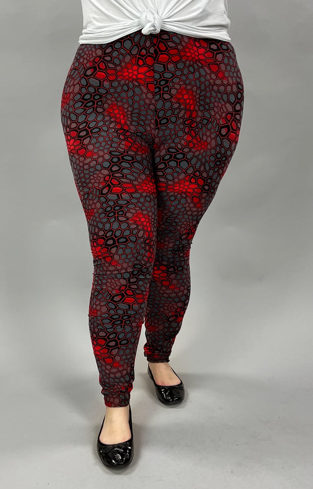 BIN 98   {Keeping The Moment} Red/Gray Print Leggings EXTENDED PLUS SIZE 3X/5X