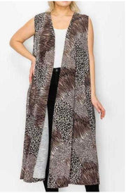 93 OT-D {Exciting Dreams} Brown Animal Print Long Cardigan EXTENDED PLUS SIZE 4X 5X 6X
