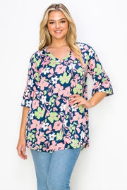 30 PQ-I {Blooming Beauty} Navy ***SALE***Floral Tunic EXTENDED PLUS 4X 5X 6X