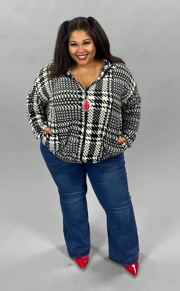 60 OR 26 OT-C {Smooth Moves}  Black White Printed Jacket SALE!! PLUS SIZE XL 2X 3X