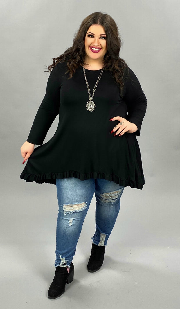 35 SQ-A {Night On The Town} Black Hi-Low Ruffle Hem Tunic PLUS SIZE XL 2X 3X