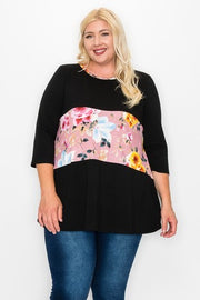 42 CP-B {Always Together} Black/Pink Floral Top EXTENDED PLUS SIZE 3X 4X 5X