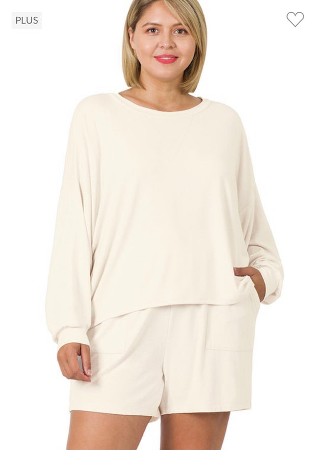 21 SET-A {The Good Life} Bone Long Sleeve Short Set SALE!!!  Plus Size 1X 2X 3x  SALE!!