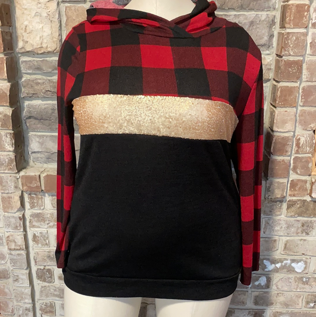 21 HD-G {Meet You There} Red Black Plaid Contrast Hoodie PLUS SIZE XL 2X 3X