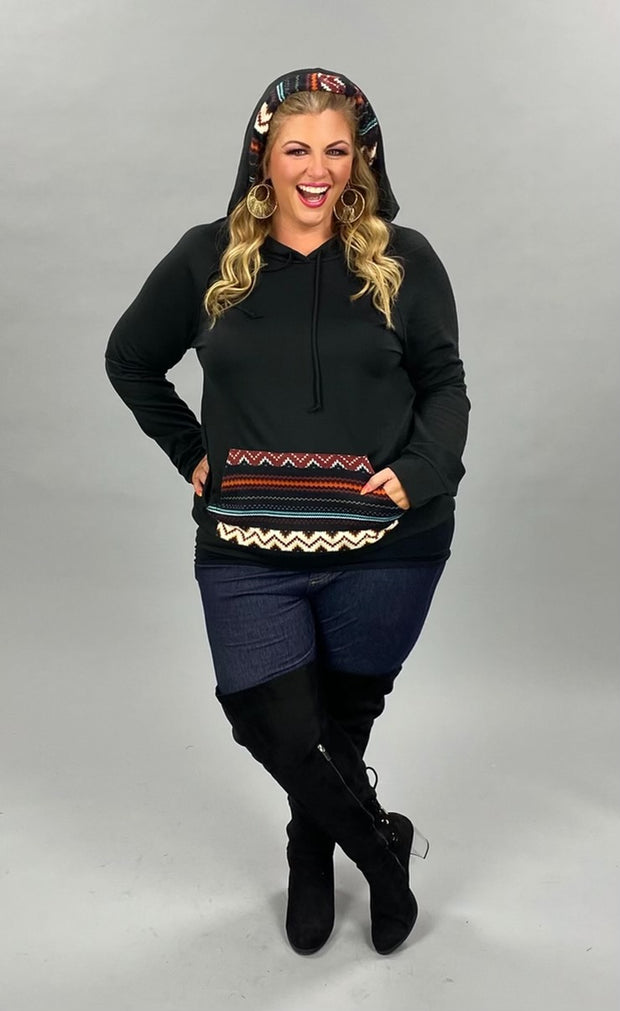 23 HD-E {Waiting On Forever}  Black Aztec Pocket Hoodie SALE!!! PLUS SIZE XL 2X 3X