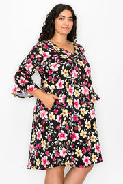 47 PQ-R {Love One Another} Black Floral V-Neck Dress EXTENDED PLUS SIZE 4X 5X 6X