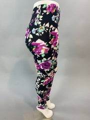 BIN 98 {Rose Garden} Black/Magenta Floral Print Leggings PLUS SIZE 1X/2X