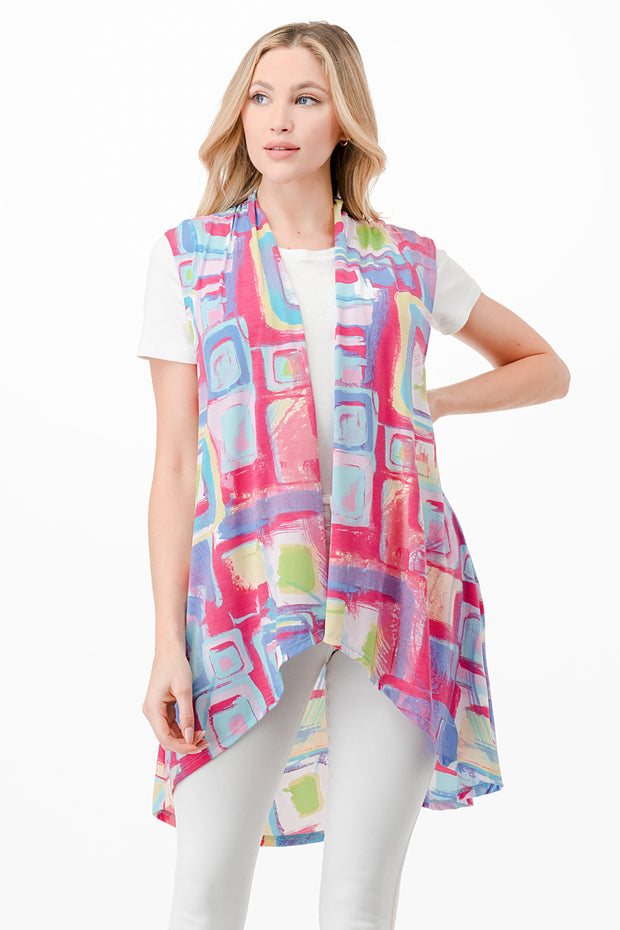 41 OT-J {Happy Vibes} Pink & Blue SALE!! Printed Vest PLUS SIZE 1X 2X 3X