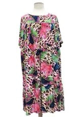37 PSS-A {Blissful Break} Multi-Color Leaf Print Tiered Dress EXTENDED PLUS SIZE 3X 4X 5X