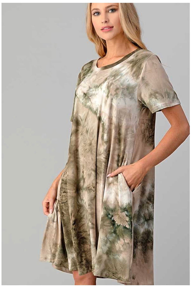 PSS-V {Down By The River} SALE! Olive & Tan Tie Dye Dress BUTTER SOFT PLUS SIZE XL 2X 3X