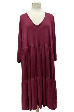 16 SQ-I {Love Without Limits} Burgundy V-Neck Tiered Dress PLUS SIZE XL 2X 3X