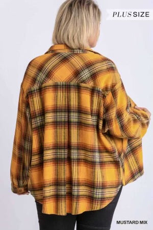 28 OT-M {Little Country} Umgee Burnt Orange Plaid Shacket PLUS SIZE XL 1X 2X