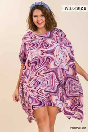 86 OR 33 PSS-D {The Stylish One} Umgee Purple Swirl Tunic Kaftan PLUS SIZE XL/1X  1X/2X