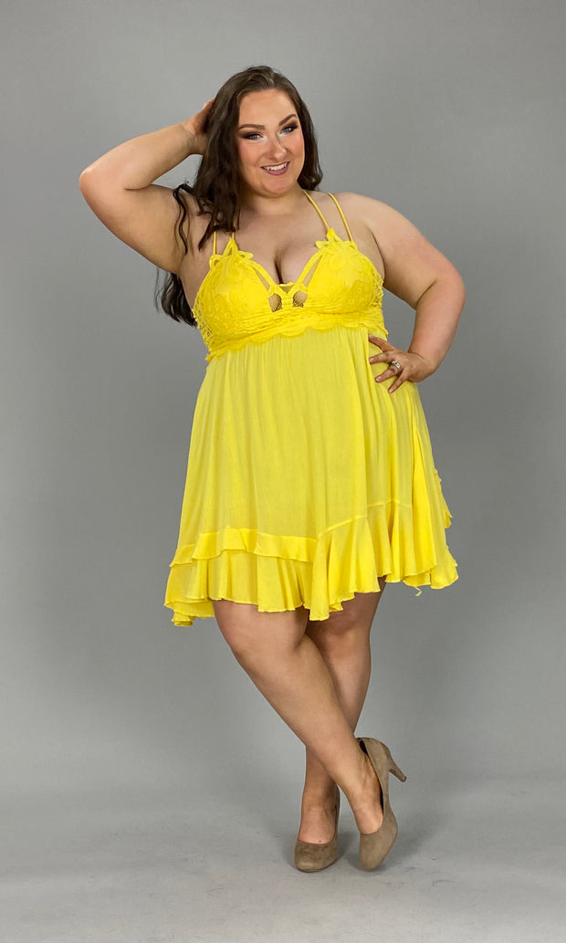 32 SV-B {Holly Sunshine} Yellow Lace Trim Sundress PLUS SIZE 1X 2X 3X