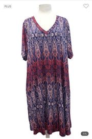 17 PSS-M {Hometown Memories} Navy/Multi-Color Print Dress PLUS SIZE 1X 2X 3X