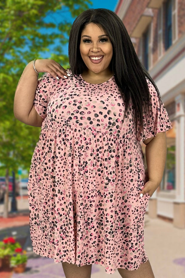 40 PSS-L {On My List}  SALE!! Mauve Print Babydoll Dress PLUS SIZE 1X 2X 3X