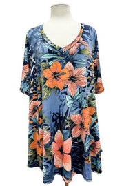 24 PSS-F {Can We Talk} Blue Floral Print V-Neck Top EXTENDED PLUS SIZE 3X 4X 5X