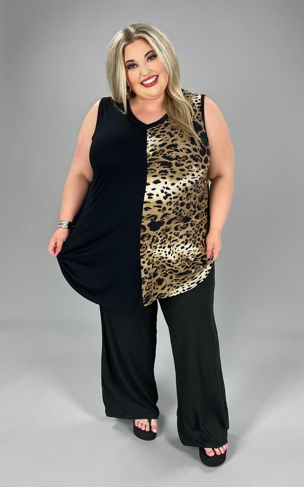 32 CP-A {Animal Kingdom} Black Animal Print Contrast Top EXTENDED PLUS SIZE 3X 4X 5X