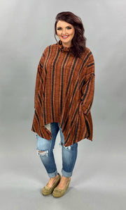 PQ-M {Time Together} Rust Black Stripe Cowl Neck Tunic PLUS SIZE XL 2X 3X