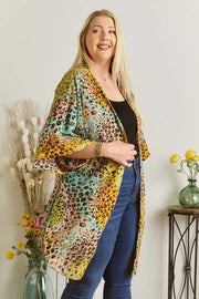 11 OT-H {Tangible Love} Mint Leopard Print Kimono PLUS SIZE XL 2X 3X