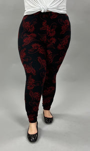 BIN 98 {Power In Paisley} Black/Red Paisley Leggings EXTENDED PLUS SIZE 3X/5X