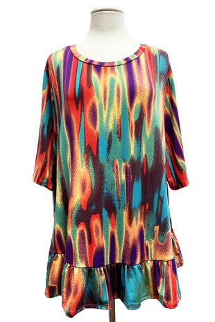 12 PSS {Somebody To Love} Multi-Color Print Ruffle Hem Top EXTENDED PLUS SIZE 1X 2X 3X 4X 5X 6X