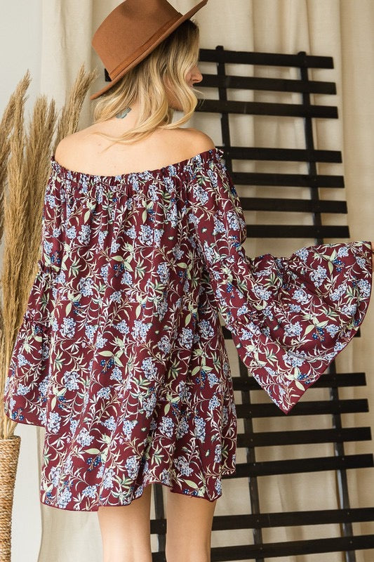 64 OS-A {Remember This Feeling} Burgundy Floral Top PLUS SIZE 1X 2X 3X