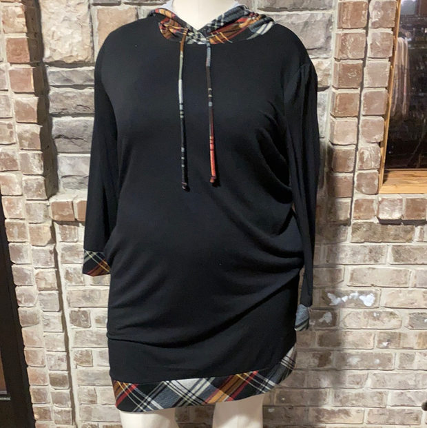 21 HD-H {Fall Fun}  Black Plaid Long Hoodie PLUS SIZE XL 2X 3X