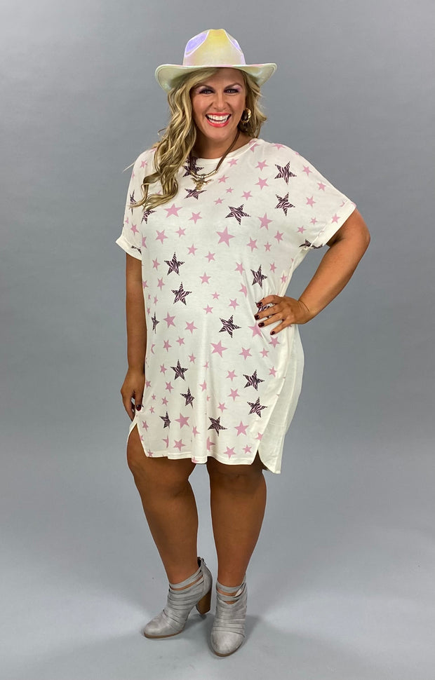 66 PSS-N {Superstar} "UMGEE" SALE!  White Star Print Tunic PLUS SIZE XL 1X 2X