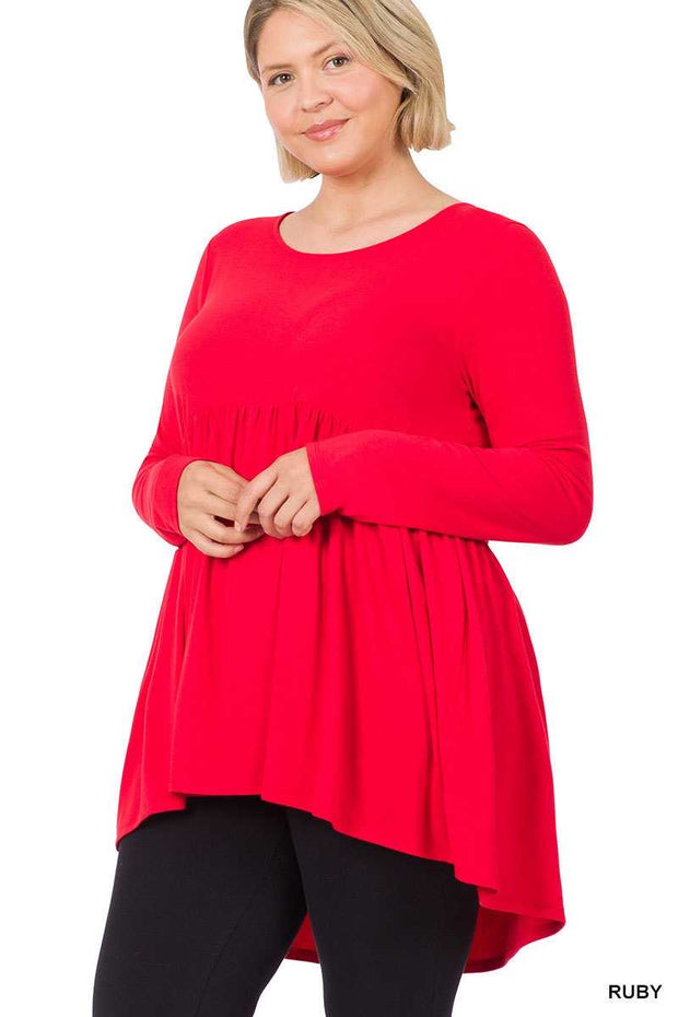 96 SLS-H {Keep It Going} Ruby Red Babydoll Hi/Low Top PLUS SIZE 1X 2X 3X