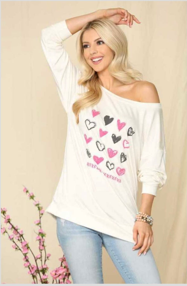 89 GT-C {Even Sweeter} Ivory Heart XOXO Top PLUS SIZE 1X 2X 3X