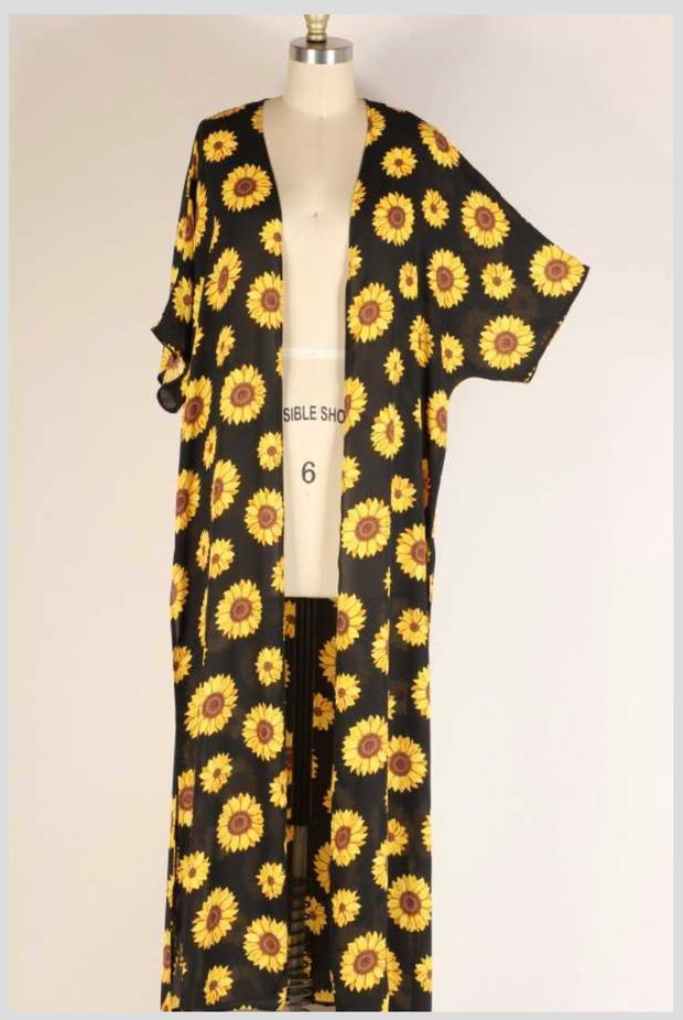 26 OT-D {Flowy Floral } Black Sunflower Duster PLUS SIZE 1X 2X 3X