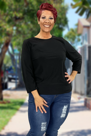 58 SQ-K {Chase The Good} Black Round Neck Top PLUS SIZE 1X 2X 3X