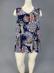 54 SV-B {Darling Paisley} Navy Paisley Print Top CURVY BRAND!! EXTENDED PLUS SIZE 3X 4X 5X 6X