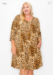 17 PQ-A {Putting On A Show} Leopard Print V-Neck Dress PLUS SIZE 1X 2X 3X