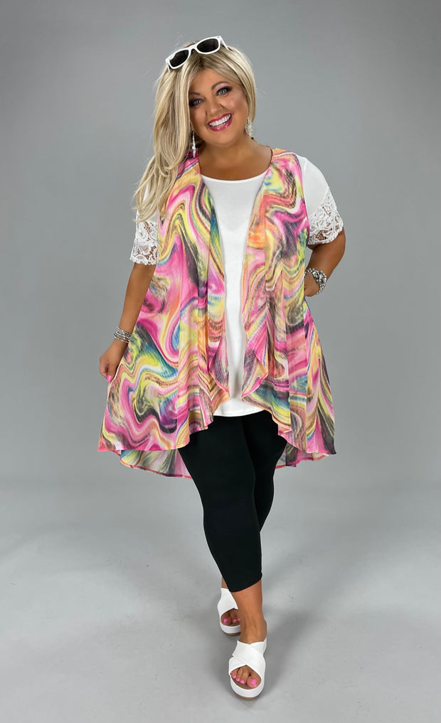 37 OT-B {Seeing Style} Pink/Multi Print Vest PLUS SIZE 1X/2X  2X/3X