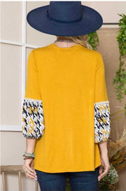 93 CP-E {Block Party} Mustard/Houndstooth Print Top PLUS SIZE 1X 2X 3X