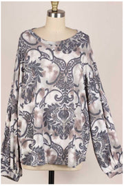 48 PLS-A {Elegant Designs} Mocha Grey Damask Knit Top PLUS SIZE XL 2X 3X