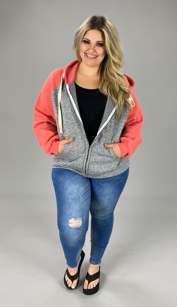 27 OR 20 OT-G {Warm & Fuzzy} CORAL/GREY Zip Jacket PLUS SIZE 1X 2X 3X***SALE***