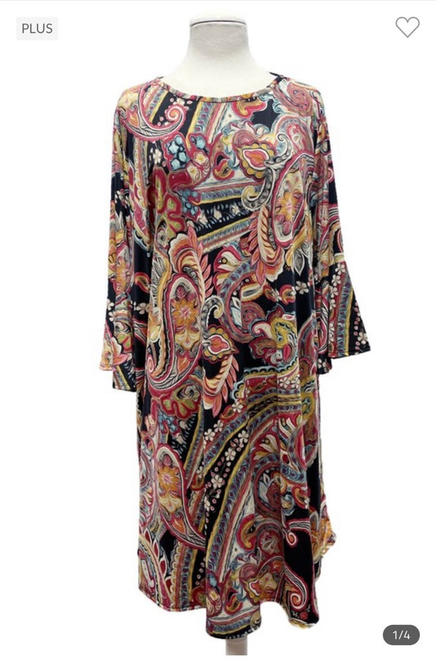 85 PQ-B {Obvious Choice} Red/Black Paisley Print Dress EXTENDED PLUS SIZE 1X 2X 3X 4X 5X