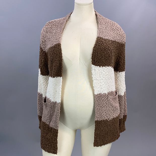 35 OT-A {Get Cozy} Mocha Brown Ivory Popcorn Cardigan PLUS SIZE XL 2X 3X